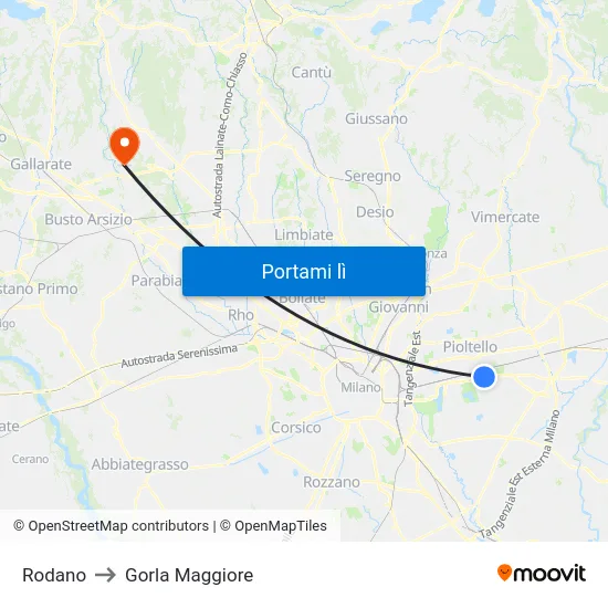 Rodano to Gorla Maggiore map