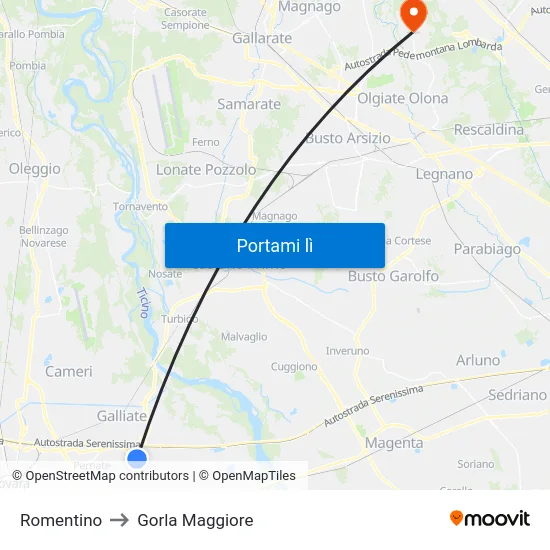 Romentino to Gorla Maggiore map