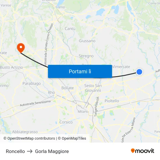 Roncello to Gorla Maggiore map