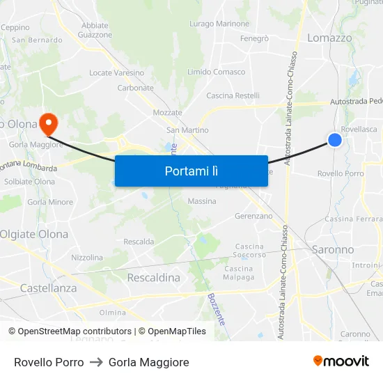 Rovello Porro to Gorla Maggiore map