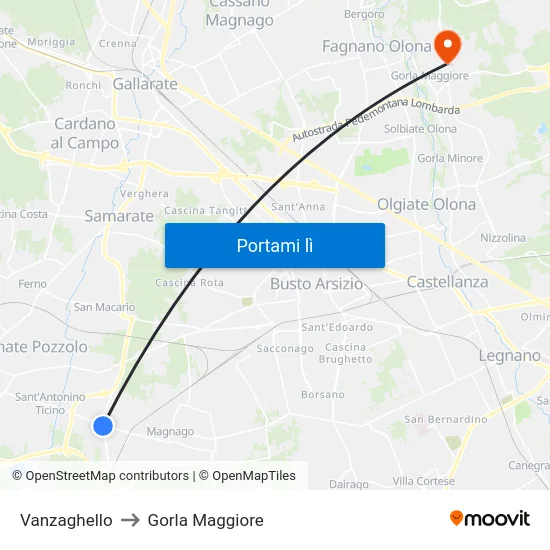 Vanzaghello to Gorla Maggiore map