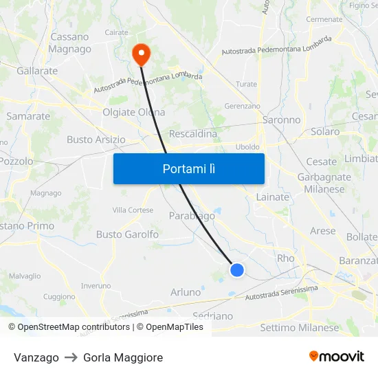 Vanzago to Gorla Maggiore map