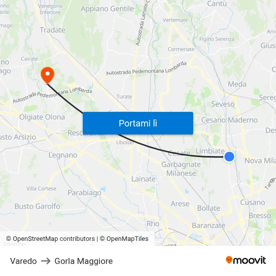 Varedo to Gorla Maggiore map