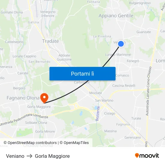 Veniano to Gorla Maggiore map