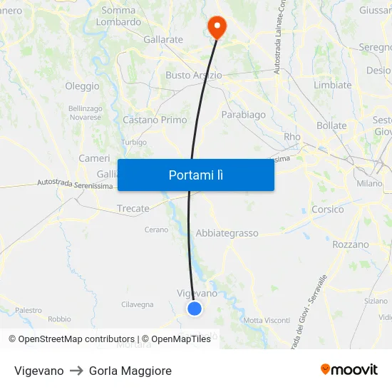 Vigevano to Gorla Maggiore map