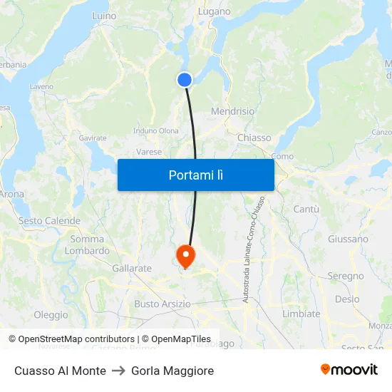 Cuasso Al Monte to Gorla Maggiore map