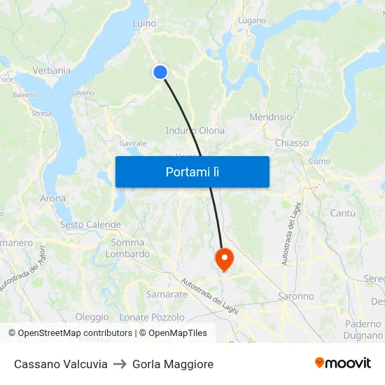 Cassano Valcuvia to Gorla Maggiore map
