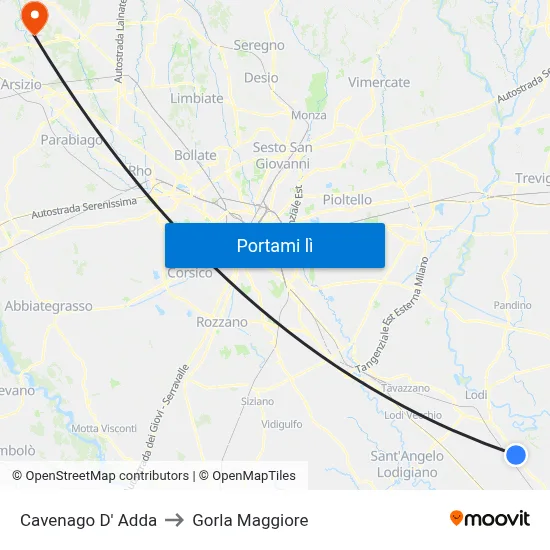 Cavenago D' Adda to Gorla Maggiore map