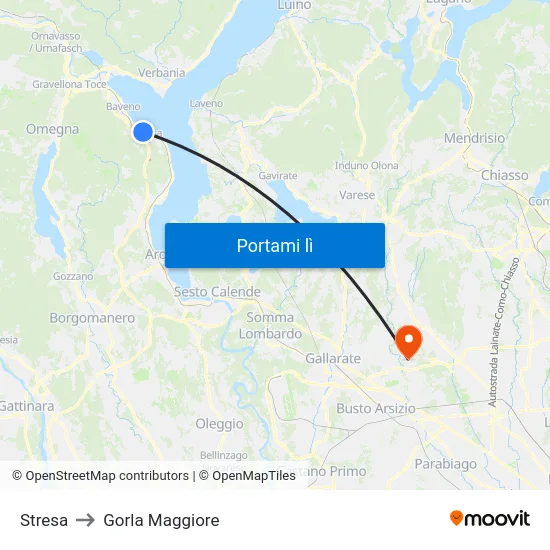 Stresa to Gorla Maggiore map