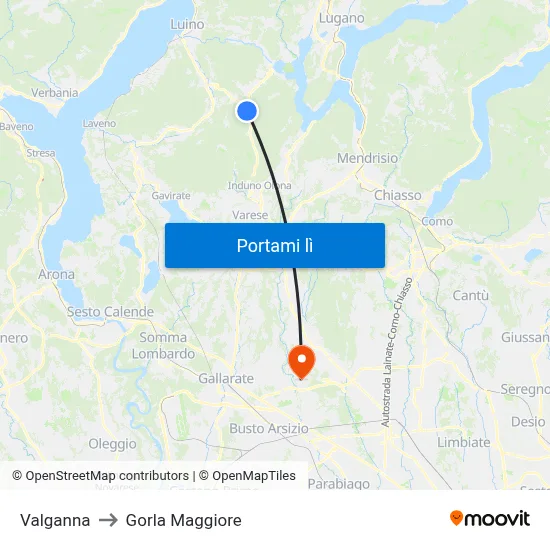 Valganna to Gorla Maggiore map