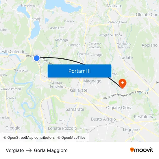 Vergiate to Gorla Maggiore map