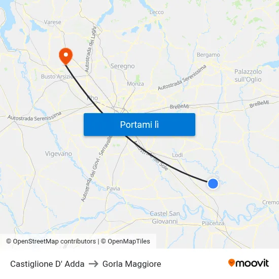 Castiglione D' Adda to Gorla Maggiore map