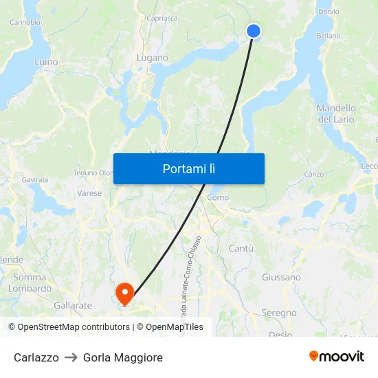 Carlazzo to Gorla Maggiore map
