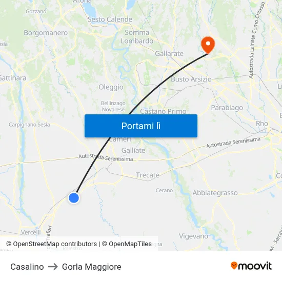 Casalino to Gorla Maggiore map