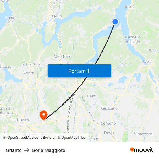 Griante to Gorla Maggiore map