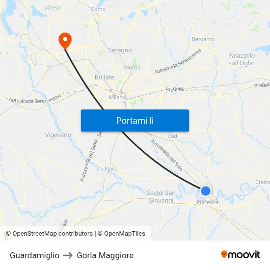 Guardamiglio to Gorla Maggiore map