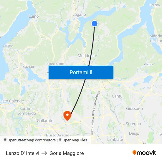 Lanzo D' Intelvi to Gorla Maggiore map