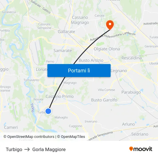 Turbigo to Gorla Maggiore map