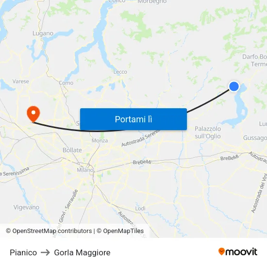 Pianico to Gorla Maggiore map