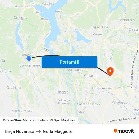 Briga Novarese to Gorla Maggiore map