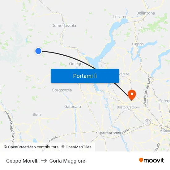 Ceppo Morelli to Gorla Maggiore map