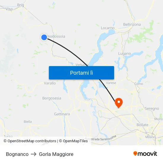 Bognanco to Gorla Maggiore map