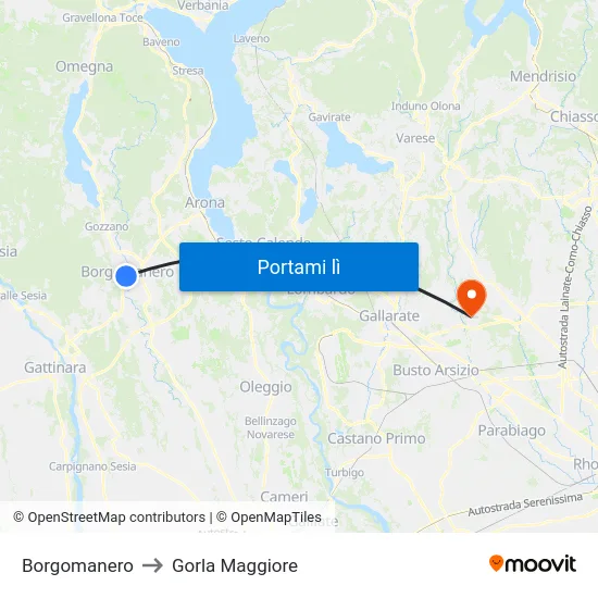 Borgomanero to Gorla Maggiore map