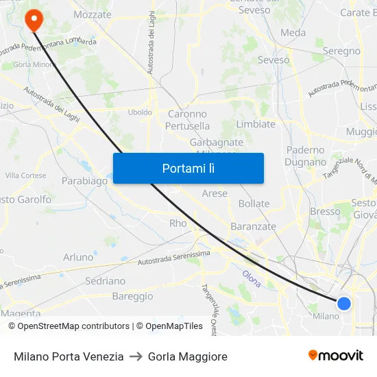 Milano Porta Venezia to Gorla Maggiore map