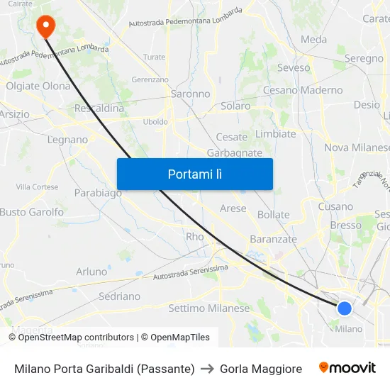 Milano Porta Garibaldi (Passante) to Gorla Maggiore map