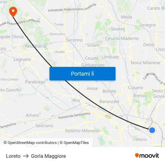 Loreto to Gorla Maggiore map