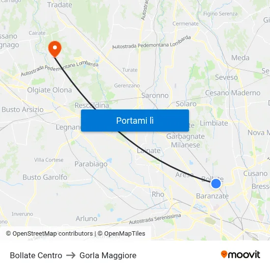 Bollate Centro to Gorla Maggiore map