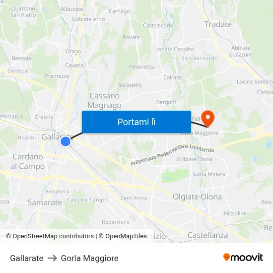Gallarate to Gorla Maggiore map