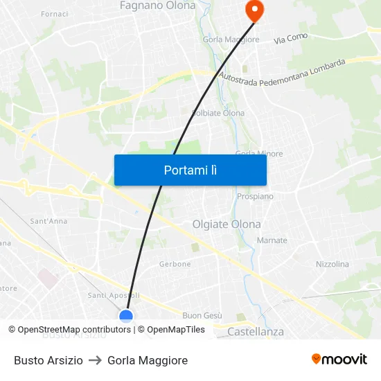 Busto Arsizio to Gorla Maggiore map