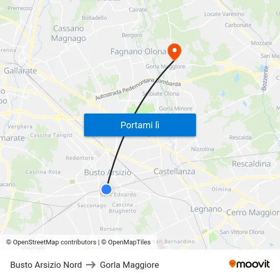 Busto Arsizio Nord to Gorla Maggiore map