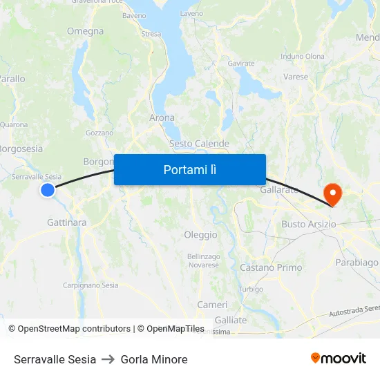 Serravalle Sesia to Gorla Minore map