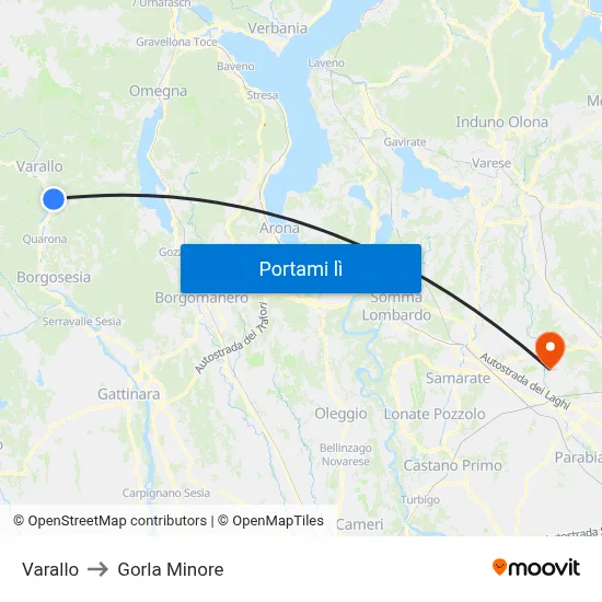Varallo to Gorla Minore map