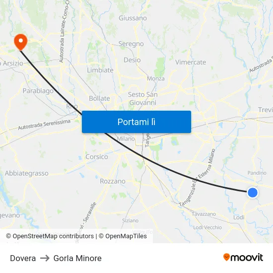 Dovera to Gorla Minore map