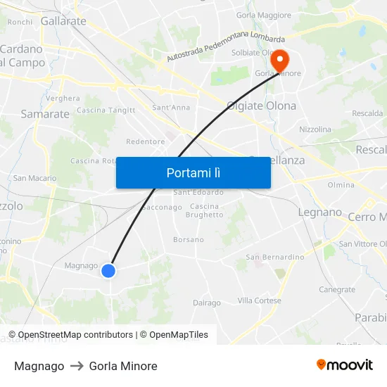 Magnago to Gorla Minore map