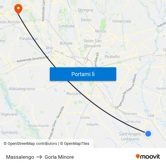 Massalengo to Gorla Minore map