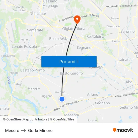 Mesero to Gorla Minore map