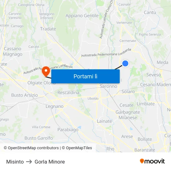 Misinto to Gorla Minore map