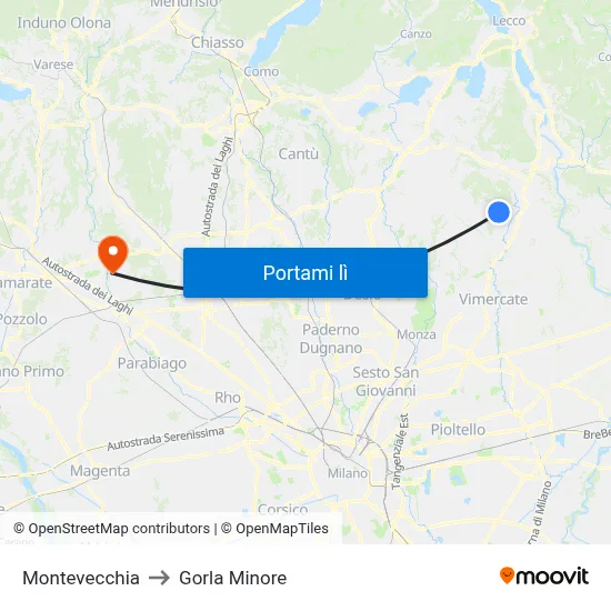 Montevecchia to Gorla Minore map