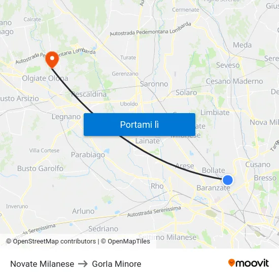 Novate Milanese to Gorla Minore map