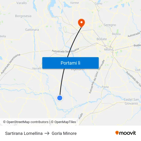 Sartirana Lomellina to Gorla Minore map