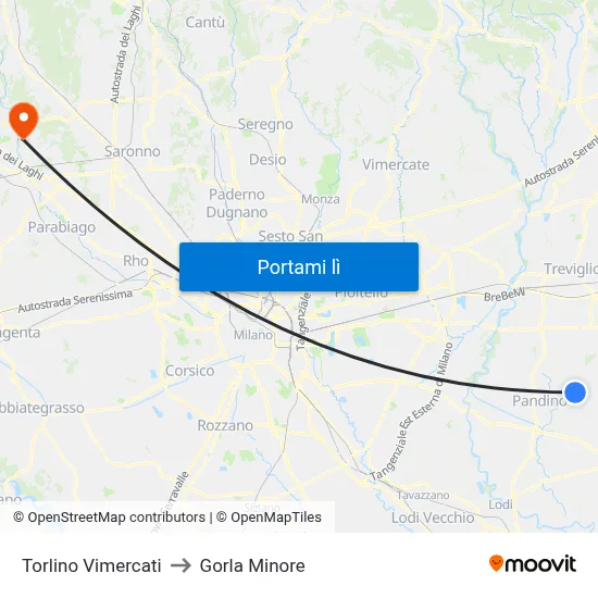 Torlino Vimercati to Gorla Minore map