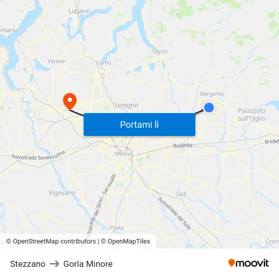 Stezzano to Gorla Minore map