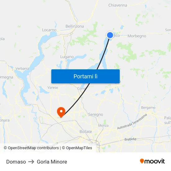 Domaso to Gorla Minore map