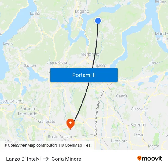 Lanzo D' Intelvi to Gorla Minore map