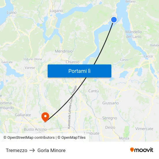Tremezzo to Gorla Minore map