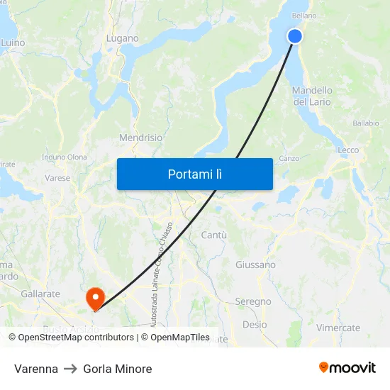 Varenna to Gorla Minore map